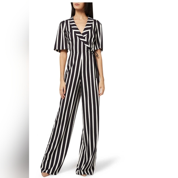 ALICE AND OLIVIALuana Wrap-effect Striped Crepe Wide-leg Jumpsuit - Picture 1 of 5